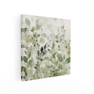 Canvas schilderij vierkant Aquarelkunstwerk van Groene Bladeren
