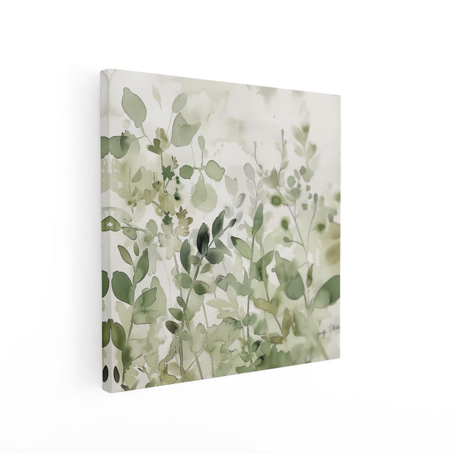 Canvas schilderij vierkant Aquarelkunstwerk van Groene Bladeren