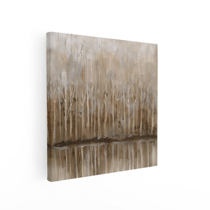 Canvas schilderij vierkant Kunstwerk van Bomen Weerspiegeld in een Watermassa