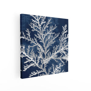 Canvas schilderij vierkant Afbeelding van een Boom met Witte Takken op een Blauwe Achtergrond