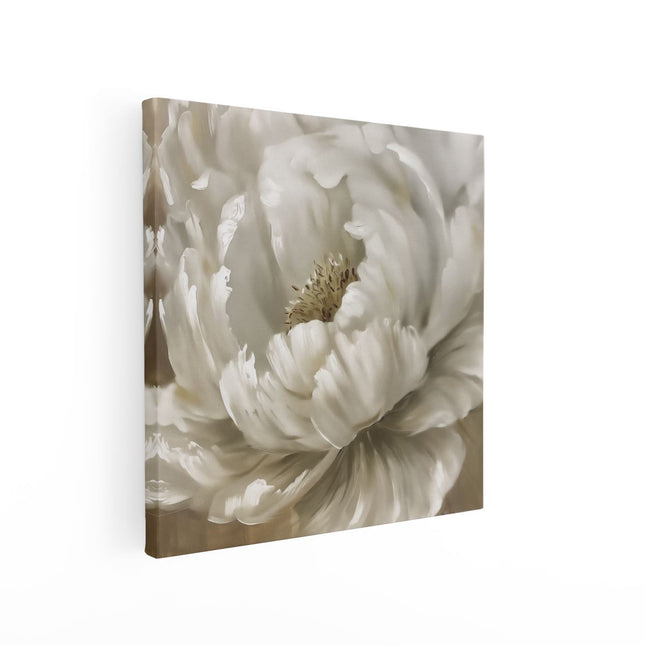 Canvas schilderij vierkant Witte Bloem op een Beige Achtergrond
