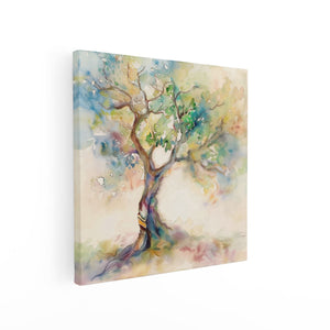 Canvas schilderij vierkant Aquarelkunstwerk van een Boom