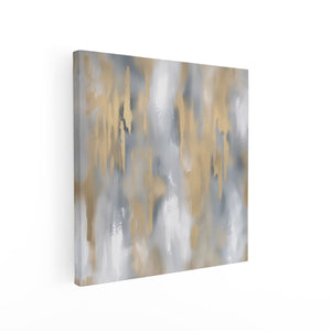 Canvas schilderij vierkant Goud en Zilver Abstract Kunstwerk op een Witte Achtergrond