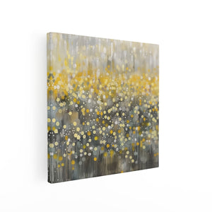 Canvas schilderij vierkant Abstract Kunstwerk van Gele Stippen in de Regen