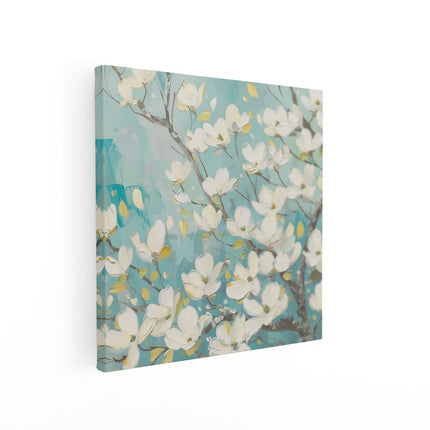 Canvas schilderij vierkant Witte Bloemen aan een Boom