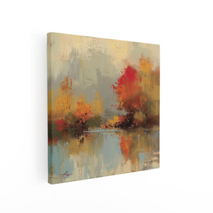 Canvas schilderij vierkant Kunstwerk van Herfstbomen bij een Rivier