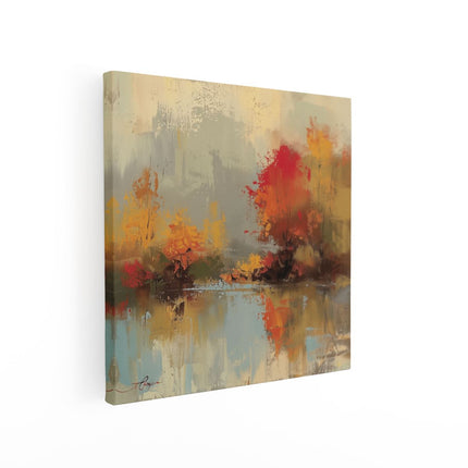 Canvas schilderij vierkant Kunstwerk van Herfstbomen bij een Rivier