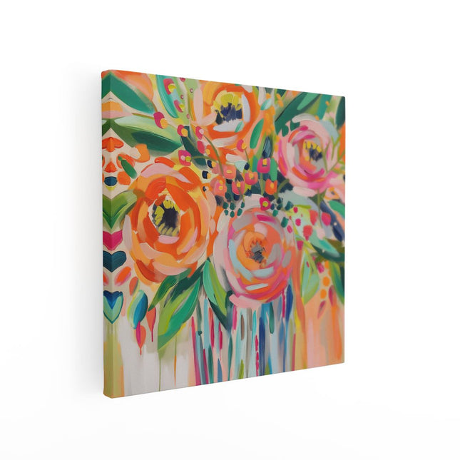 Canvas schilderij vierkant Kunstwerk van Oranje Bloemen in een Vaas