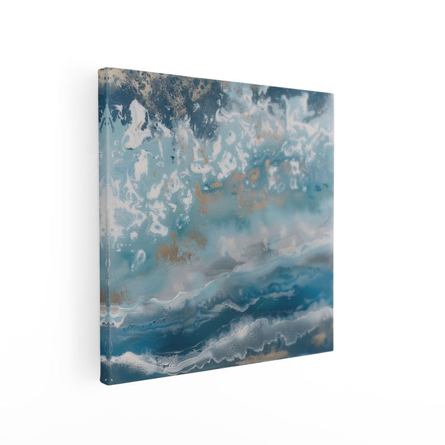 Canvas schilderij vierkant Abstract Kunstwerk van Blauw en Goud