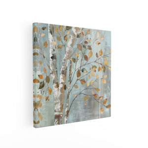 Canvas schilderij vierkant Kunstwerk van een Berk met Herfstbladeren