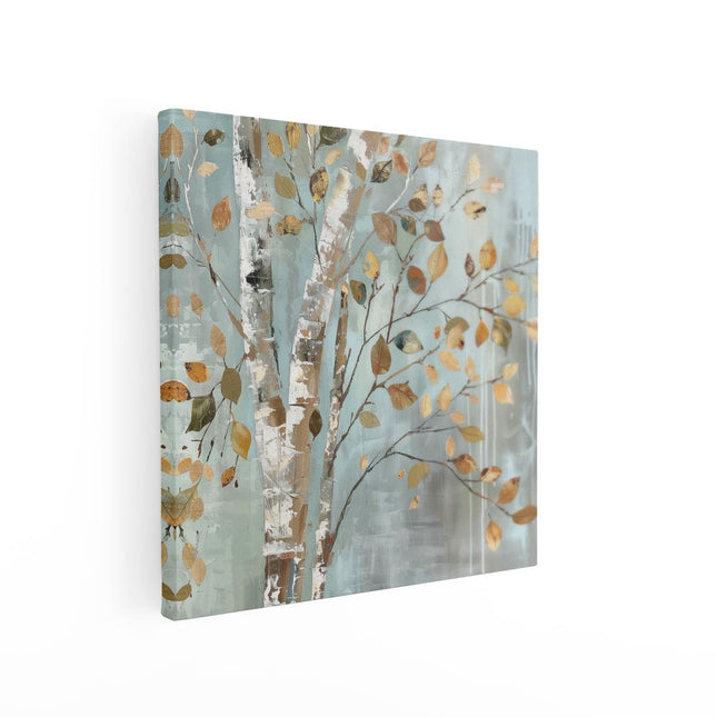 Canvas schilderij vierkant Kunstwerk van een Berk met Herfstbladeren