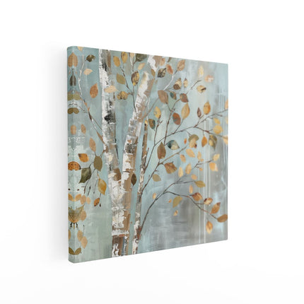 Canvas schilderij vierkant Kunstwerk van een Berk met Herfstbladeren