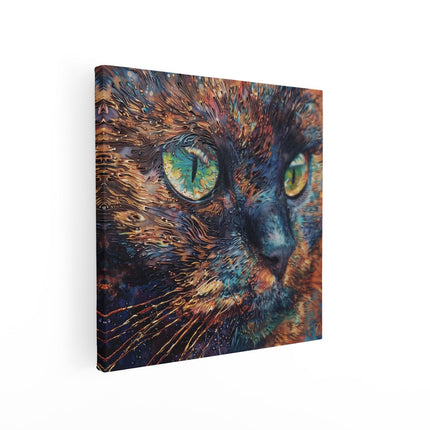 Canvas schilderij vierkant Kunstwerk van een Kat met Groene Ogen