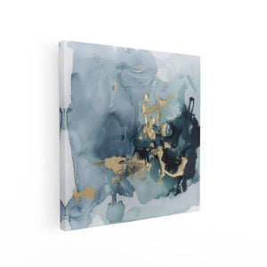 Canvas schilderij vierkant Abstract Kunstwerk van Blauw en Goud