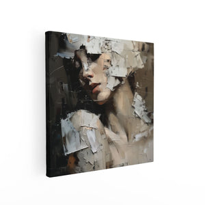 Canvas schilderij vierkant Kunstwerk van een Vrouw met haar Gezicht Bedekt met Papier
