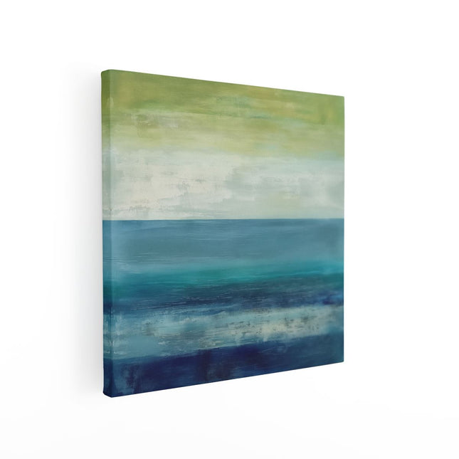 Canvas schilderij vierkant Abstract Kunstwerk van een Blauwe, Groene en Gele Oceaan