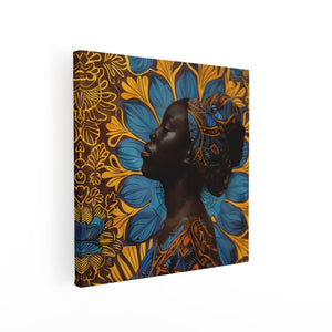 Canvas schilderij vierkant Afrikaanse Vrouw die een Hoofddoek Draagt