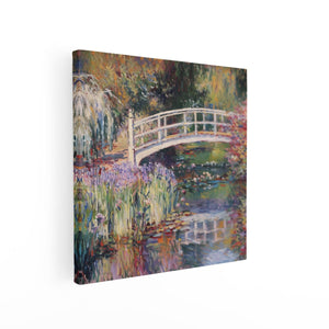 Canvas schilderij vierkant Kunstwerk van een Brug over een Vijver