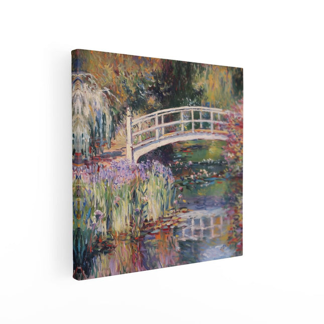 Canvas schilderij vierkant Kunstwerk van een Brug over een Vijver