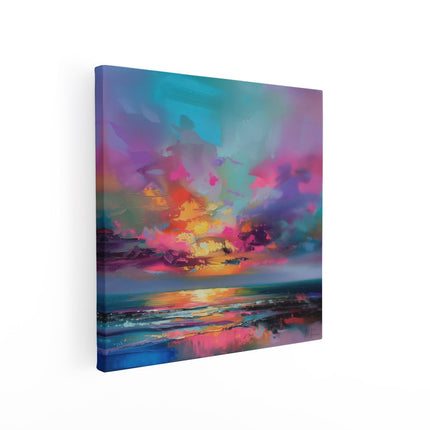 Canvas schilderij vierkant Abstract Kunstwerk van een Kleurrijke Zonsondergang over de Oceaan