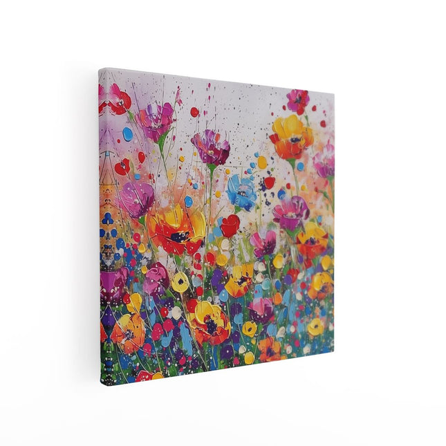 Canvas schilderij vierkant Kleurrijke Bloemen in een Veld