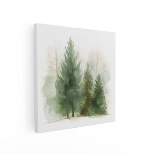 Canvas schilderij vierkant Aquarelkunstwerk van Drie Pijnbomen