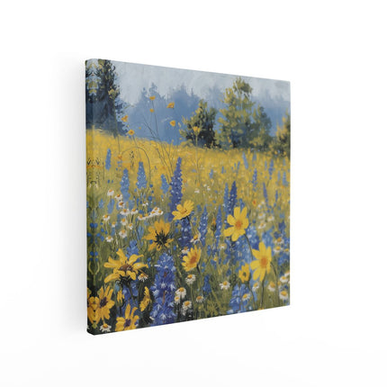 Canvas schilderij vierkant Wilde Bloemen in een Veld