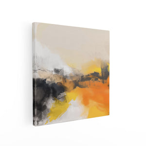 Canvas schilderij vierkant Abstract Kunstwerk van Geel, Zwart en Wit