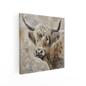 Canvas schilderij vierkant Kunstwerk van een Hooglandkoe