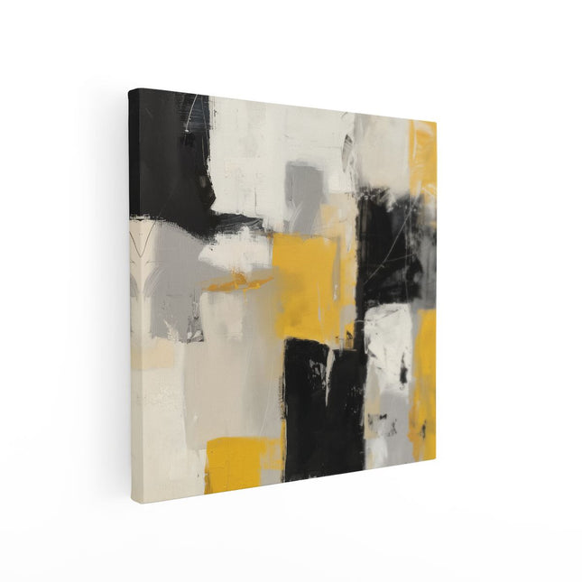 Canvas schilderij vierkant Abstract Kunstwerk met Gele, Zwarte en Witte Vierkanten