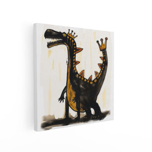 Canvas schilderij vierkant Dinosaurus met een Kroon op zijn Hoofd