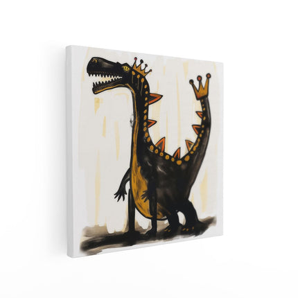 Canvas schilderij vierkant Dinosaurus met een Kroon op zijn Hoofd