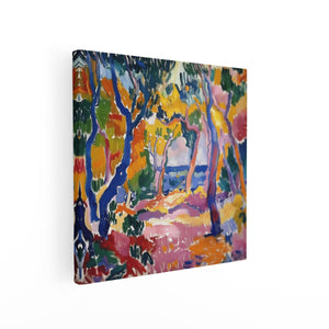 Canvas schilderij vierkant Kleurrijk Kunstwerk van Bomen in een Bos