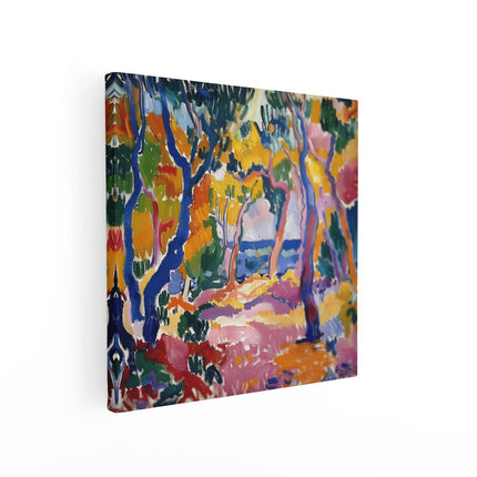 Canvas schilderij vierkant Kleurrijk Kunstwerk van Bomen in een Bos