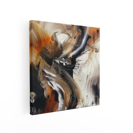 Canvas schilderij vierkant Abstract Kunstwerk met Zwarte, Oranje en Witte Kleuren