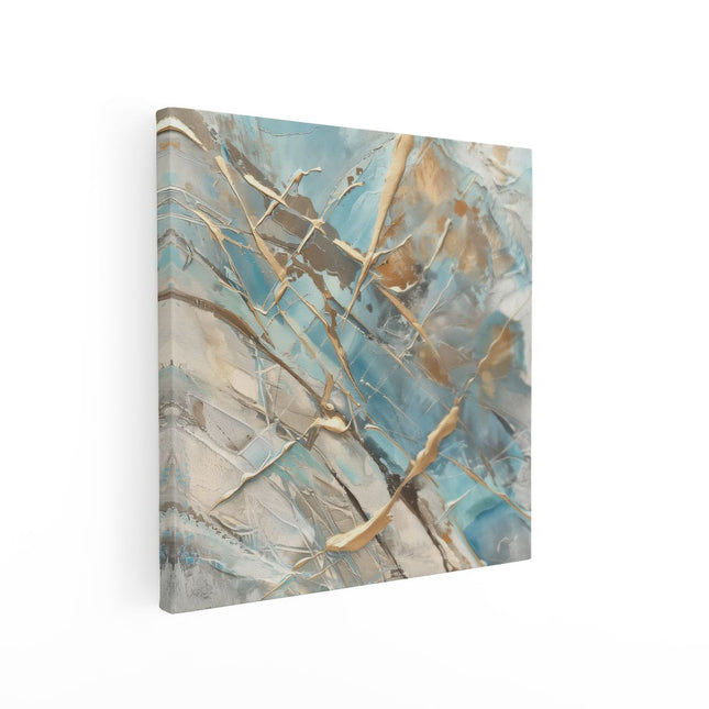 Canvas schilderij vierkant Abstract Kunstwerk in Blauw en Goud