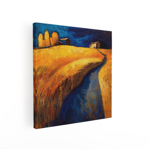 Canvas schilderij vierkant Kunstwerk van een Tarweveld en een Beekje