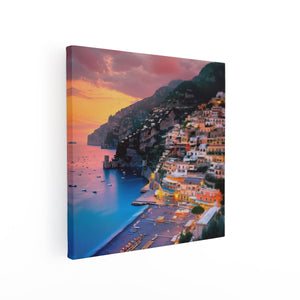 Canvas schilderij vierkant Positano, Amalfikust, Italië