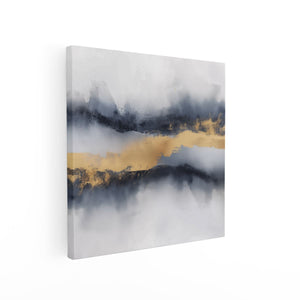 Canvas schilderij vierkant Abstract Kunstwerk van Goud en Blauw