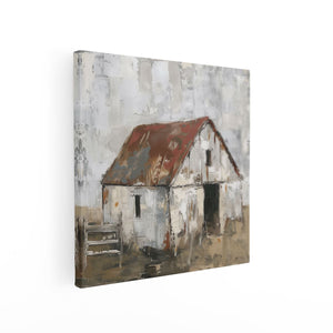 Canvas schilderij vierkant Oude Schuur met een Roestig Dak