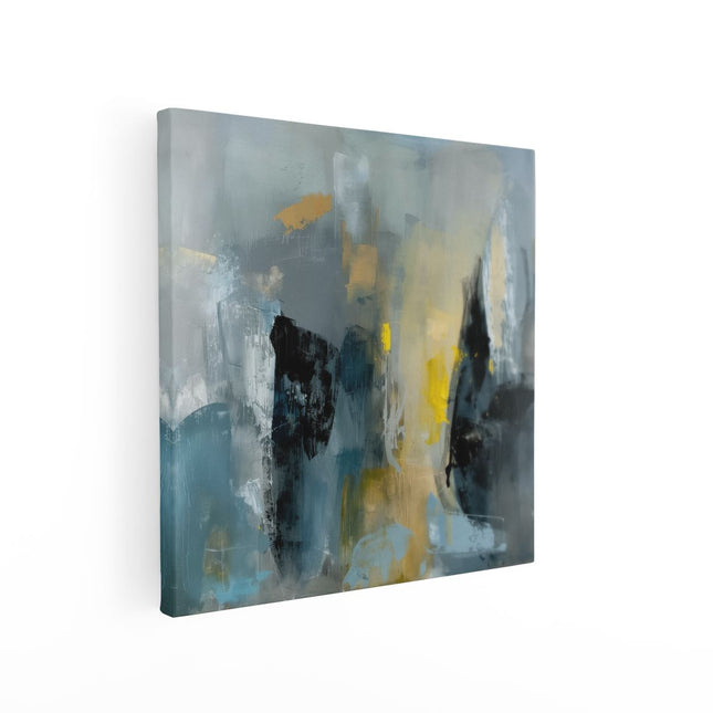 Canvas schilderij vierkant Abstract Kunstwerk met Gele, Blauwe en Grijze Kleuren