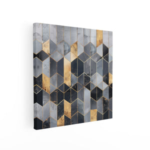 Canvas schilderij vierkant Zwart en Goud Geometrisch Patroon