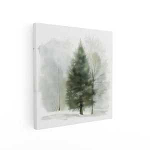 Canvas schilderij vierkant Aquarelkunstwerk van een Boom in de Sneeuw