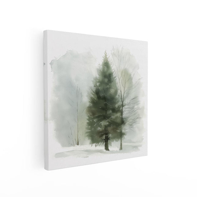 Canvas schilderij vierkant Aquarelkunstwerk van een Boom in de Sneeuw
