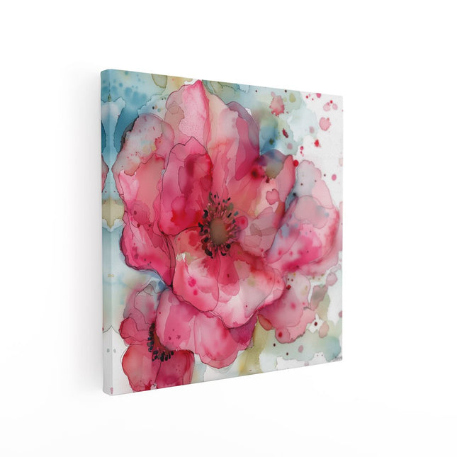 Canvas schilderij vierkant Aquarelkunstwerk van een Roze Bloem