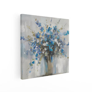 Canvas schilderij vierkant Kunstwerk van Blauwe Bloemen in een Vaas