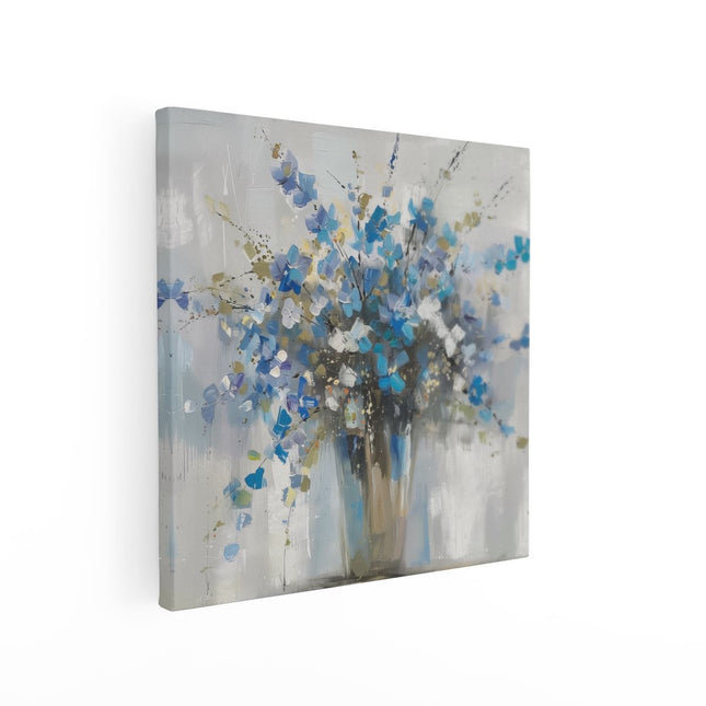 Canvas schilderij vierkant Kunstwerk van Blauwe Bloemen in een Vaas