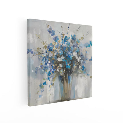 Canvas schilderij vierkant Kunstwerk van Blauwe Bloemen in een Vaas