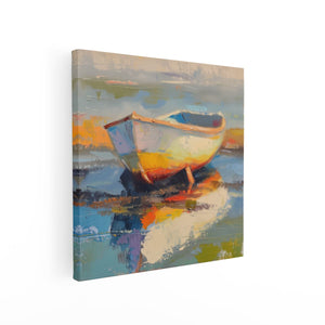 Canvas schilderij vierkant Kunstwerk van een Boot aan de Kust