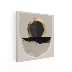 Canvas schilderij vierkant Zwart en Goud Kunstwerk met een Cirkel in het Midden